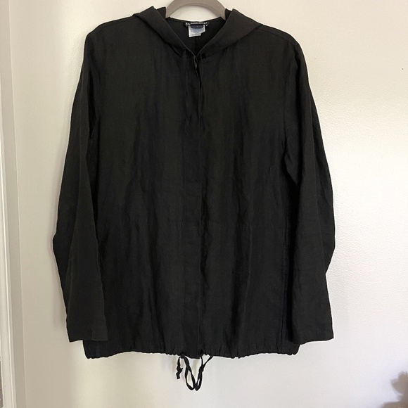 Vintage Lands' End Black Linen Button Down Hoodie - Picture 1 of 6